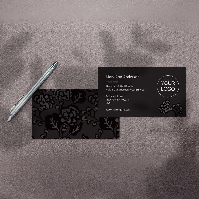 Grau und Schwarz Vibranu und feines Blumenmuster Visitenkarte (Von Creator hochgeladen)