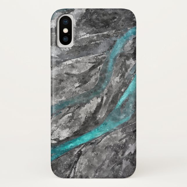 Grau und Türkis Wasserfarbe Case-Mate iPhone Hülle (Rückseite)