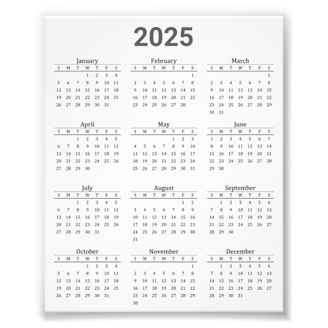 Grau und Weiß 2025 Jahr auf einen Blick Fotodruck (Vorne)