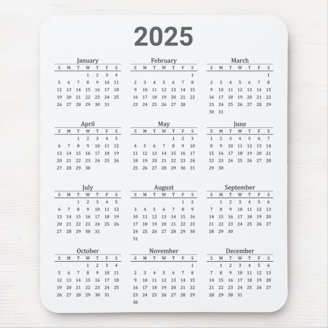 Grau und Weiß 2025 Jahr auf einen Blick Mousepad (Vorne)
