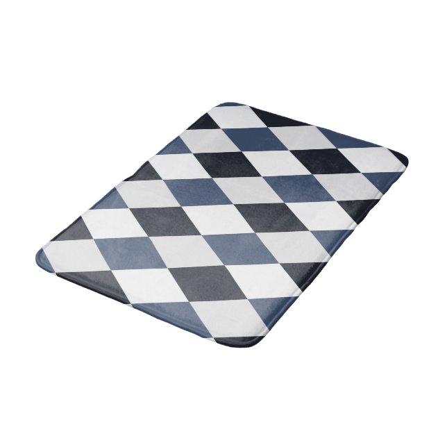 Grau und Weiß Harlequin Diamant-Muster Bath Mat Badematte (Schrägansicht)