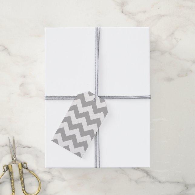 Grau und Weiß Zickzack Geschenkanhänger (Mit Garn)