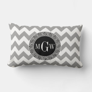 Grau Weiß Chevron Schwarz Griechischer Schlüssel 3 Lendenkissen