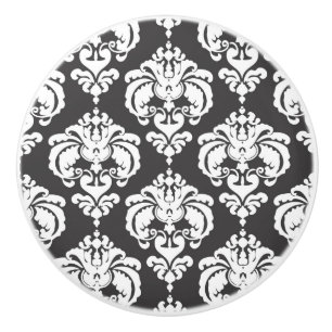 Grau & Weiß Damast Elegantes Chic Schlafzimmer Keramikknauf