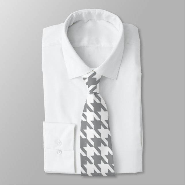 Grau-Weiß-Hahnentrittmuster Necktie Krawatte (Gebunden)