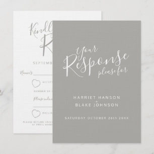 Grau weiß Herz Hochzeit Antwort RSVP Einladung