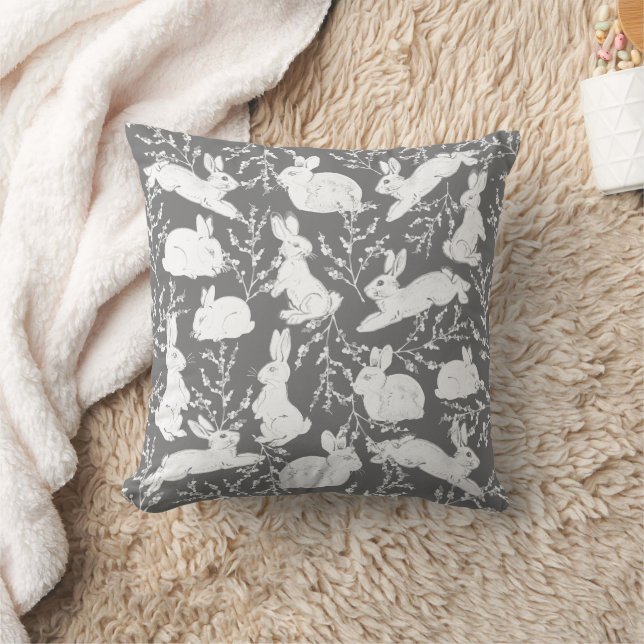 Grau Weiß Kaninchen Berry Muster neutral Kissen (Decke)