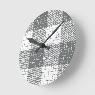 Grau-weiß kariertes Kreuzstich-Karo Runde Wanduhr
