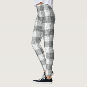 Grau-weiß kariertes Kreuzstich-Karomuster Leggings
