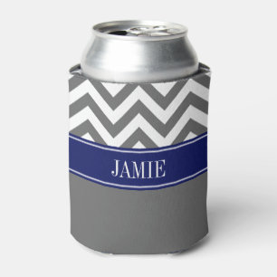 Grau Weiß LG Chevron Navy Namensmonogramm Dosenkühler