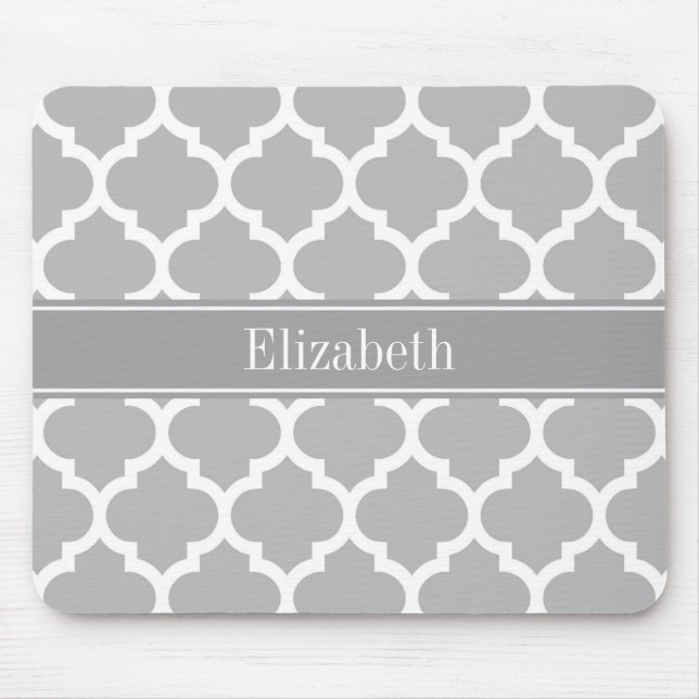 Grau-weiß marokkanisch #5 Dark Gray Name Monogram Mousepad (Vorne)