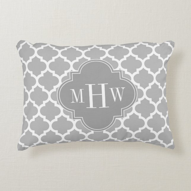 Grau weiß marokkanisch #5 Dk Gray 3 Initial Monogr Zierkissen (Vorderseite)