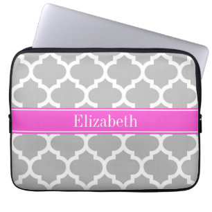 Grau-weiß marokkanisch #5 Hot-Pink-Name Monogram Laptopschutzhülle