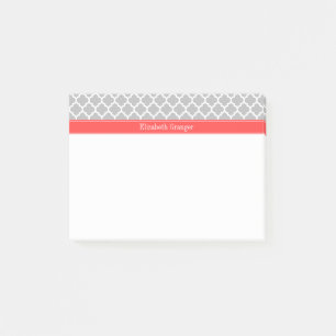 Grau-weiß-marokkanisch #5 Korallenrot-Monogramm Post-it Klebezettel