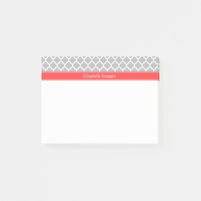 Grau-weiß-marokkanisch #5 Korallenrot-Monogramm Post-it Klebezettel (Vorderseite)