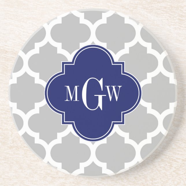 Grau Weiß Marokkanisch #5 Navy 3 Anfangsmonogramm Getränkeuntersetzer (Vorne)