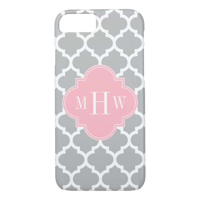 Grau weiß marokkanisch #5 Pink 3 Initial Monogram Case-Mate iPhone Hülle (Rückseite)