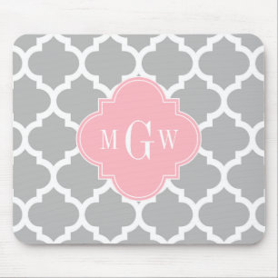 Grau weiß marokkanisch #5 Pink 3 Initial Monogram Mousepad