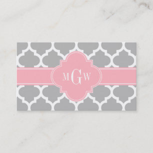 Grau weiß marokkanisch #5 Pink 3 Initial Monogram Visitenkarte
