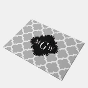 Grau Weiß Marokkanisch #5 Schwarz 3 Initiale Monog Fußmatte