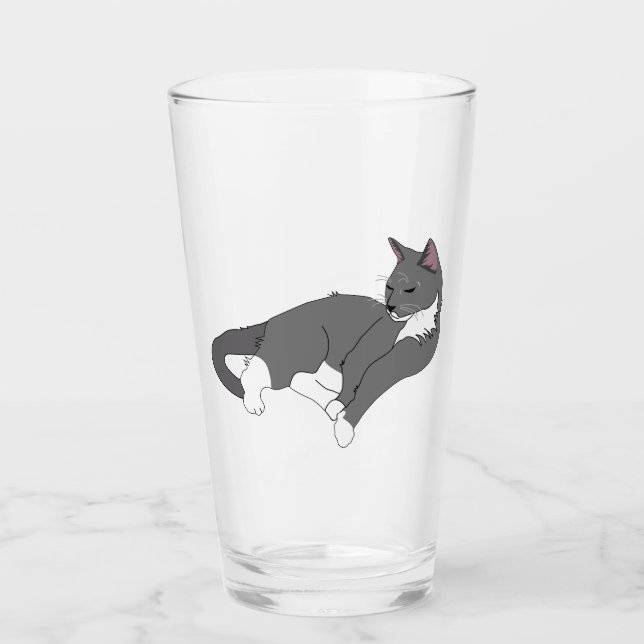 Grau & Weiß Tuxedo Katzenwackelpapier Glas (Vorderseite)