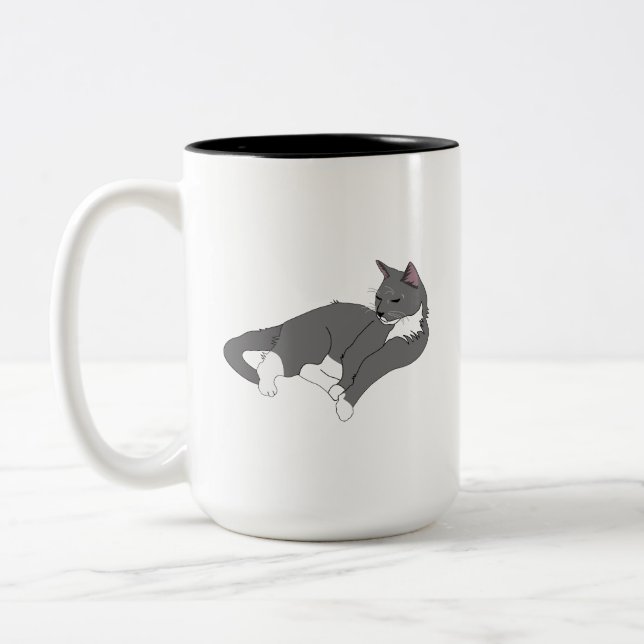 Grau & Weiß Tuxedo Katzenwackelpapier Zweifarbige Tasse (Links)