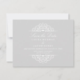 Grau & Weiß Vintage-Rollband Hochzeit Termin vorme Save The Date