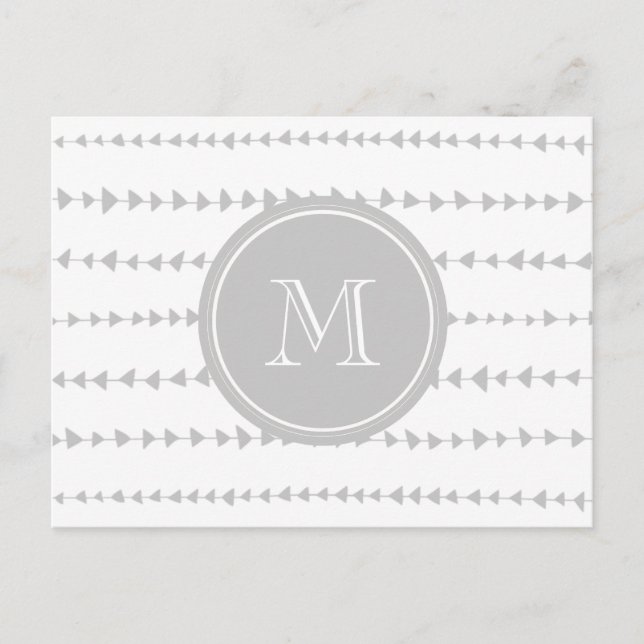 Grau-weiße Aztec-Pfeile Monogramm Postkarte (Vorderseite)