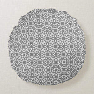 Grau-weiße geometrische nahtlose Muster Rundes Kissen