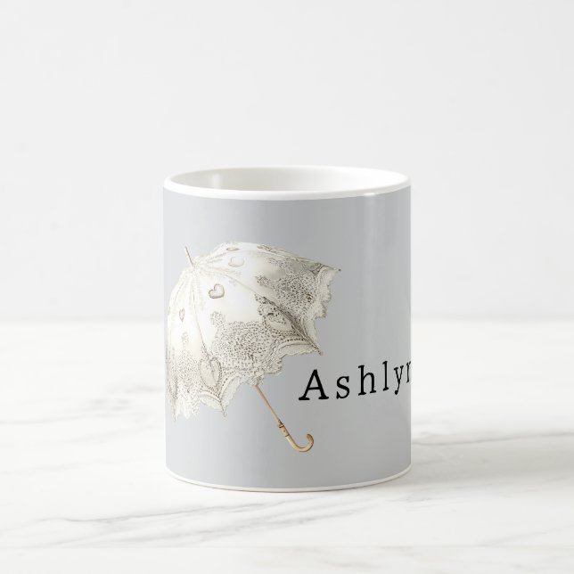 Grau Weiße Herzen Regenschirm Kaffeetasse (Mittel)