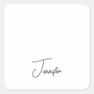 Grau Weiße Moderne Minimalistische Handschrift Nam Quadratischer Aufkleber
