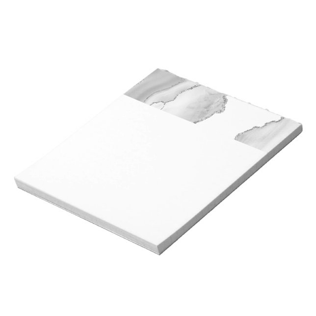 Grau-weißer Marmor Agate Simple Silver Sparkle Notizblock (Rotiert)