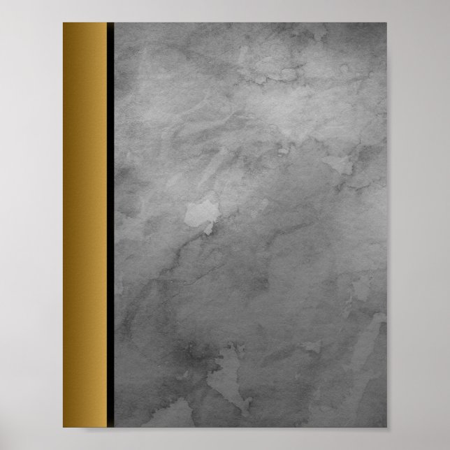 Grau-weißer Marmorstein / Schwarz-Gold-Grenze Kuns Poster (Vorne)