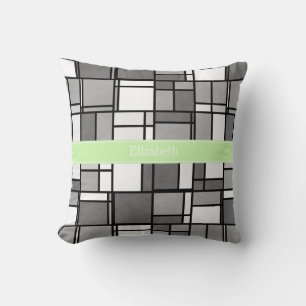 Grau-weißer Mondrian-Stil Sellerieband-Monogramm Kissen