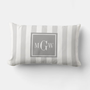 Grau-weißer Streifen Grau-Quadrat 3 Monogramm Lendenkissen