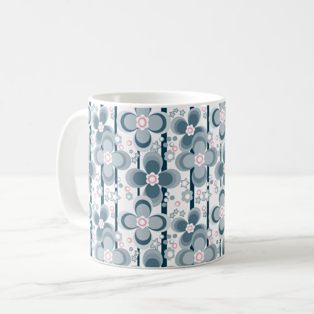 Grau-weißes Blumenmuster grau Kaffeetasse (Vorderseite Links)