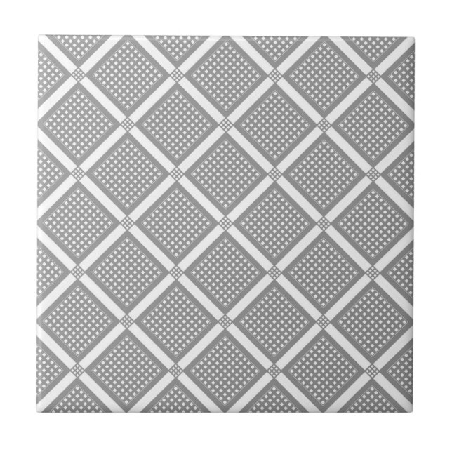 Grau-weißes geometrisches kariertes Muster Fliese (Vorderseite)