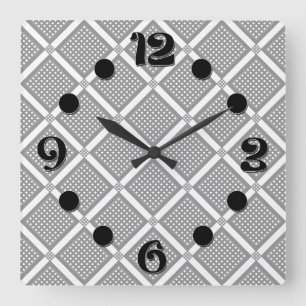 Grau-weißes geometrisches kariertes Muster Quadratische Wanduhr