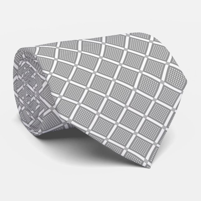 Grau-weißes geometrisches Karomuster Krawatte (Gerollt)