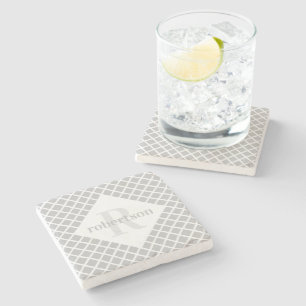 Grau-weißes geometrisches modernes Monogramm Steinuntersetzer