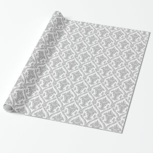 Grau-weißes vintage Damastmuster Geschenkpapier
