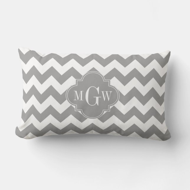 Grau Welches Zickzack dk Gray Quatrefolie 3 Monogr Lendenkissen (Vorderseite)