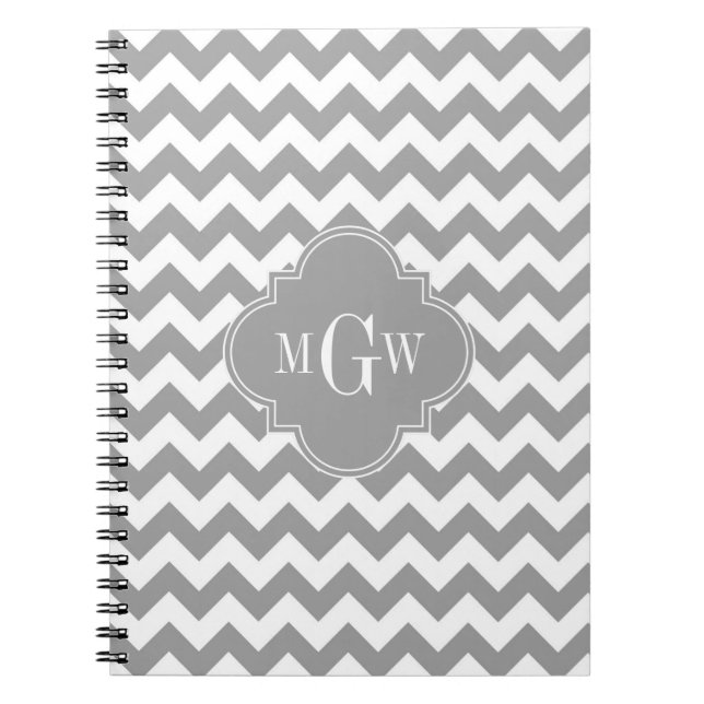 Grau Welches Zickzack dk Gray Quatrefolie 3 Monogr Notizblock (Vorderseite)