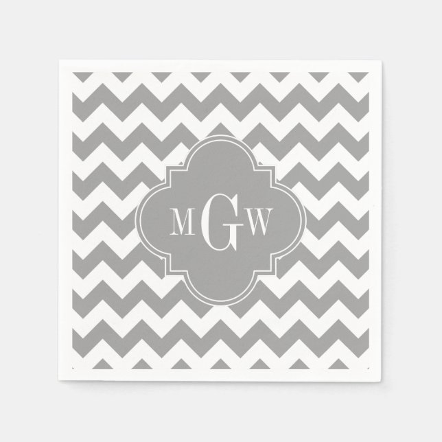 Grau Welches Zickzack dk Gray Quatrefolie 3 Monogr Serviette (Vorderseite)