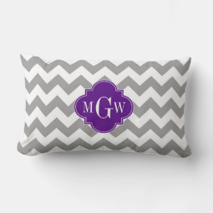 Grau Welches Zickzack Lila Quatrefolie 3 Monogramm Lendenkissen