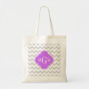 Grau Welches Zickzack Lilac Quatrefolie 3 Monogram Tragetasche