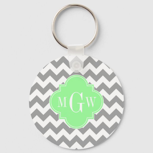 Grau Welches Zickzack Minze Quatrefolie 3 Monogram Schlüsselanhänger (Vorderseite)