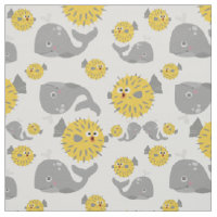 Grau Whale & Blowfish Cartoon Baby Pattern
