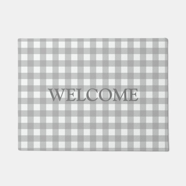 Grau White Buffalo Lumberjack Plaid Herzlich Willk Fußmatte (Vorderseite)