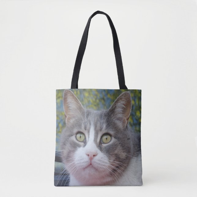Grau-White Cat Tote Bag Tasche (Vorderseite)